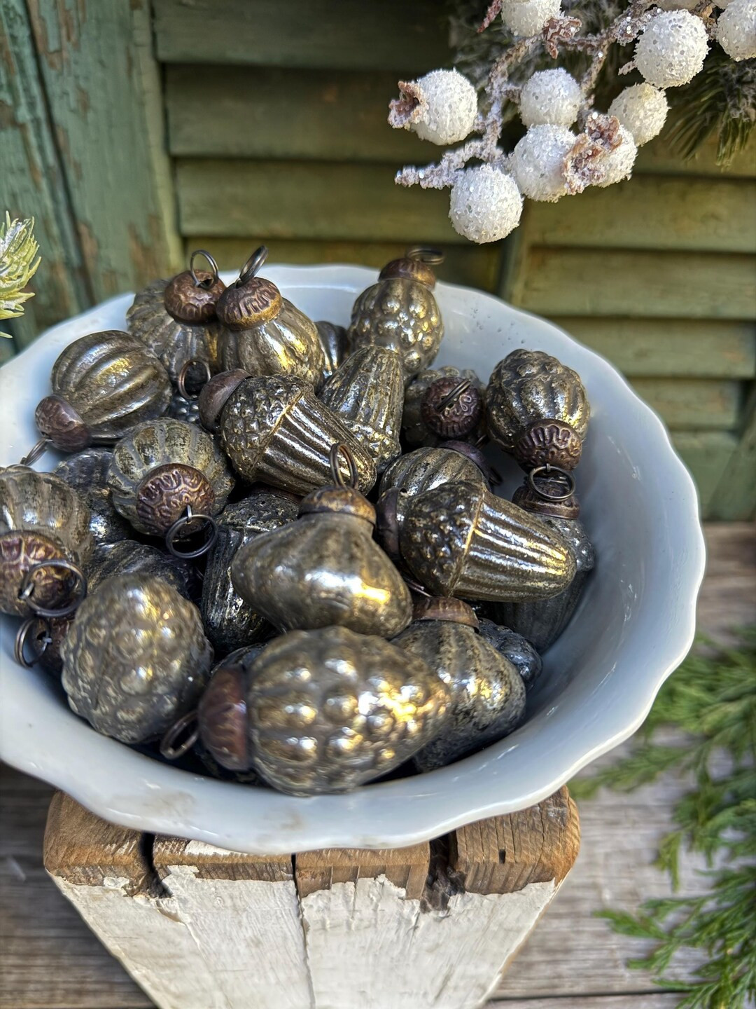 Set of 6 Vintage Inspired Mercury Glass Ornaments Christmas Farmhouse Vintage Farmhouse Antique F... | Etsy (US)