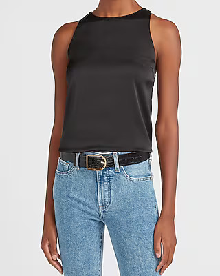 Satin Sheer Racerback Panel Tank | Express