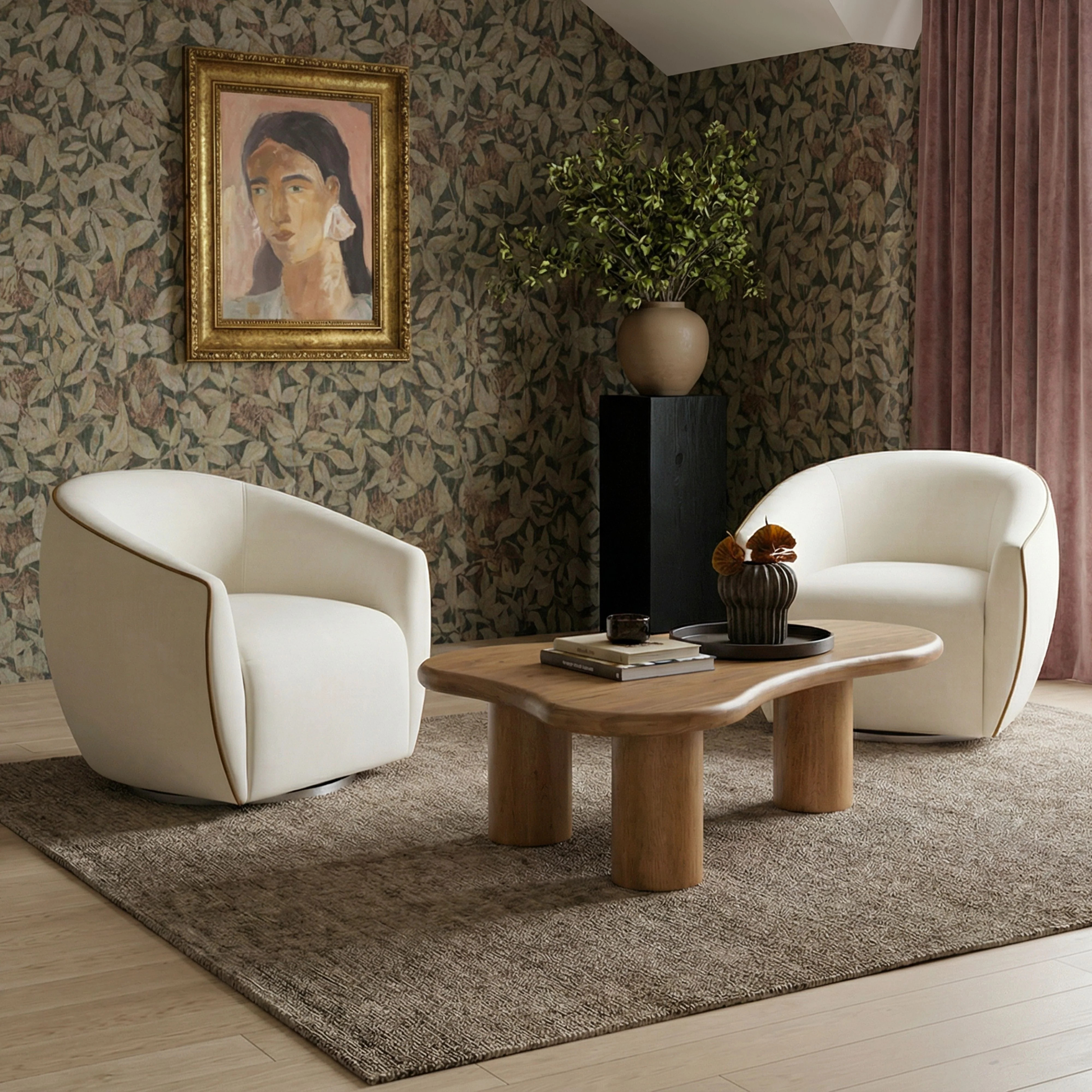 Jordan Contrast Piping Performance Velvet Swivel Accent Chair | TOV Furniture