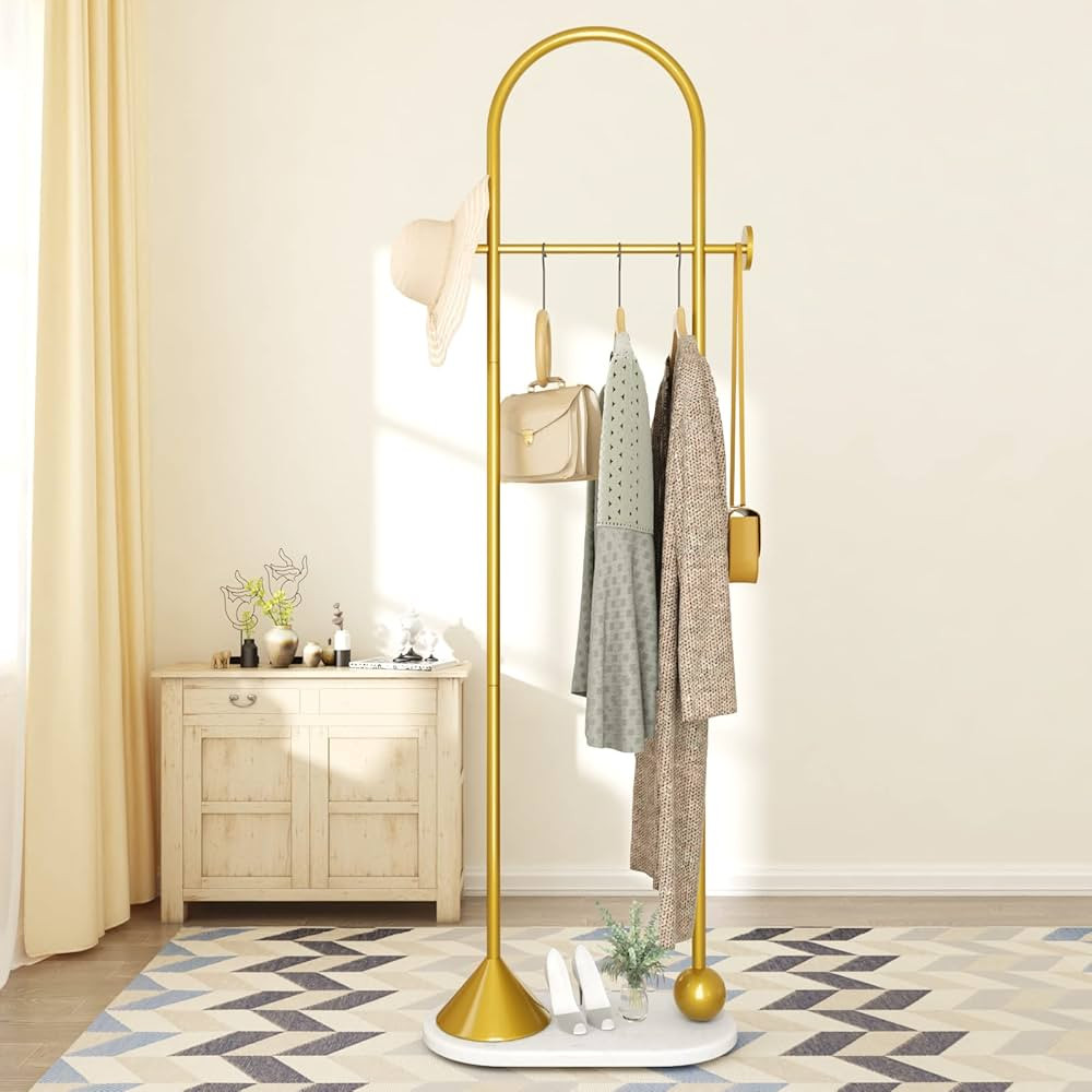 TIEOU Metal Gold Coat Rack Freestanding, Entryway Coat Rack Stand, Hat Coat Hanger Stand, Hall Tr... | Amazon (US)
