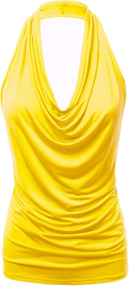 FASHIONOLIC Women's Halter Neck Front Draped Backless Tank Top Made in USA (S-3XL) | Amazon (US)
