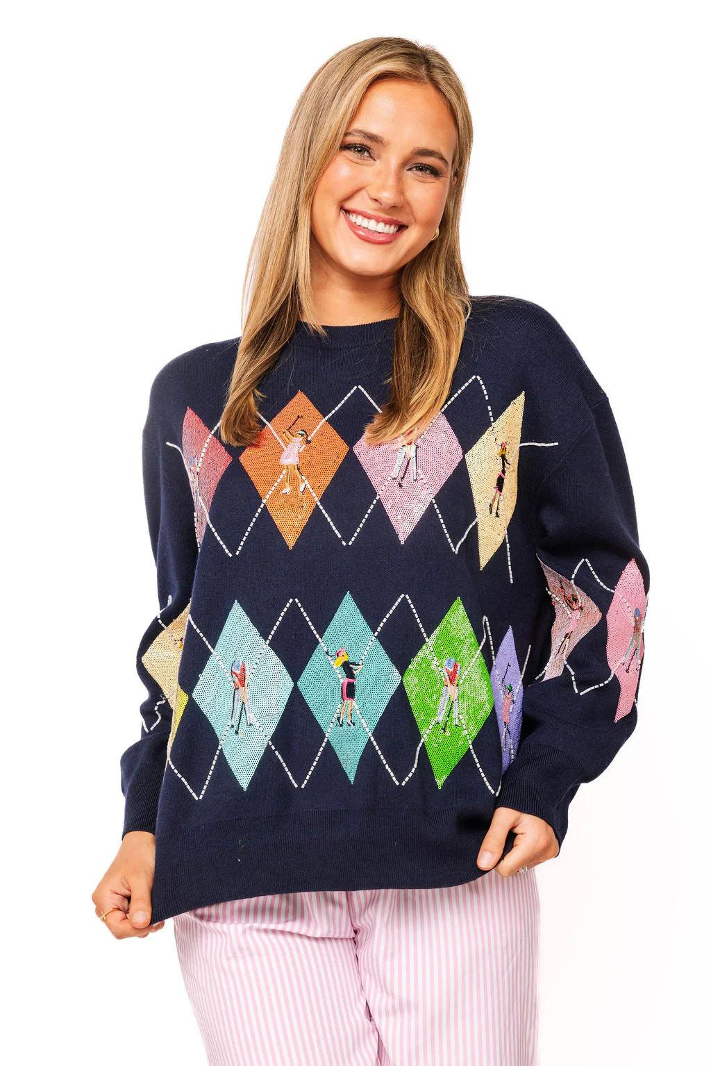 Navy Multi Argyle Golfer Sweater | Queen of Sparkles