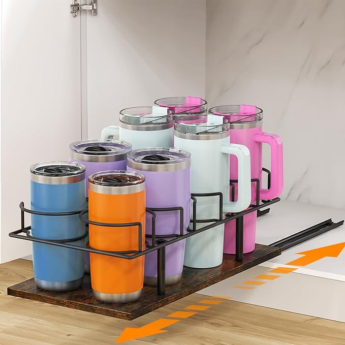 Pull Out Water Bottle Organizer for Cabinet, Slide Out Tumbler Storage Organizer for 10 to 40 oz ... | Amazon (US)