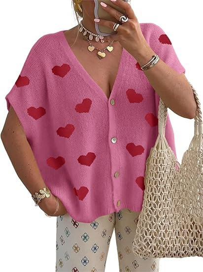 Saodimallsu Womens Spring Oversized Cardigans Batwing Short Sleeve Lightweight Button V Neck Casu... | Amazon (US)