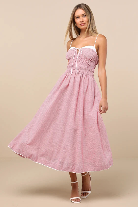 Thomas Red Gingham Smocked Sleeveless Midi Dress | Lulus