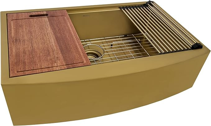 Ruvati 33-inch Matte Gold Workstation kitchen sink - Apron-Front Brass Tone Stainless Steel Kitch... | Amazon (US)