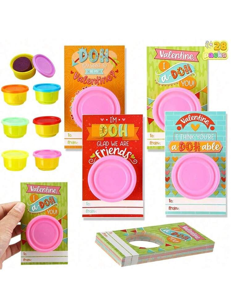 Syncfun 28 Pcs Valentines Day Gift Cards With Colorful Playing Dough For Valentine Party Favors, ... | SHEIN