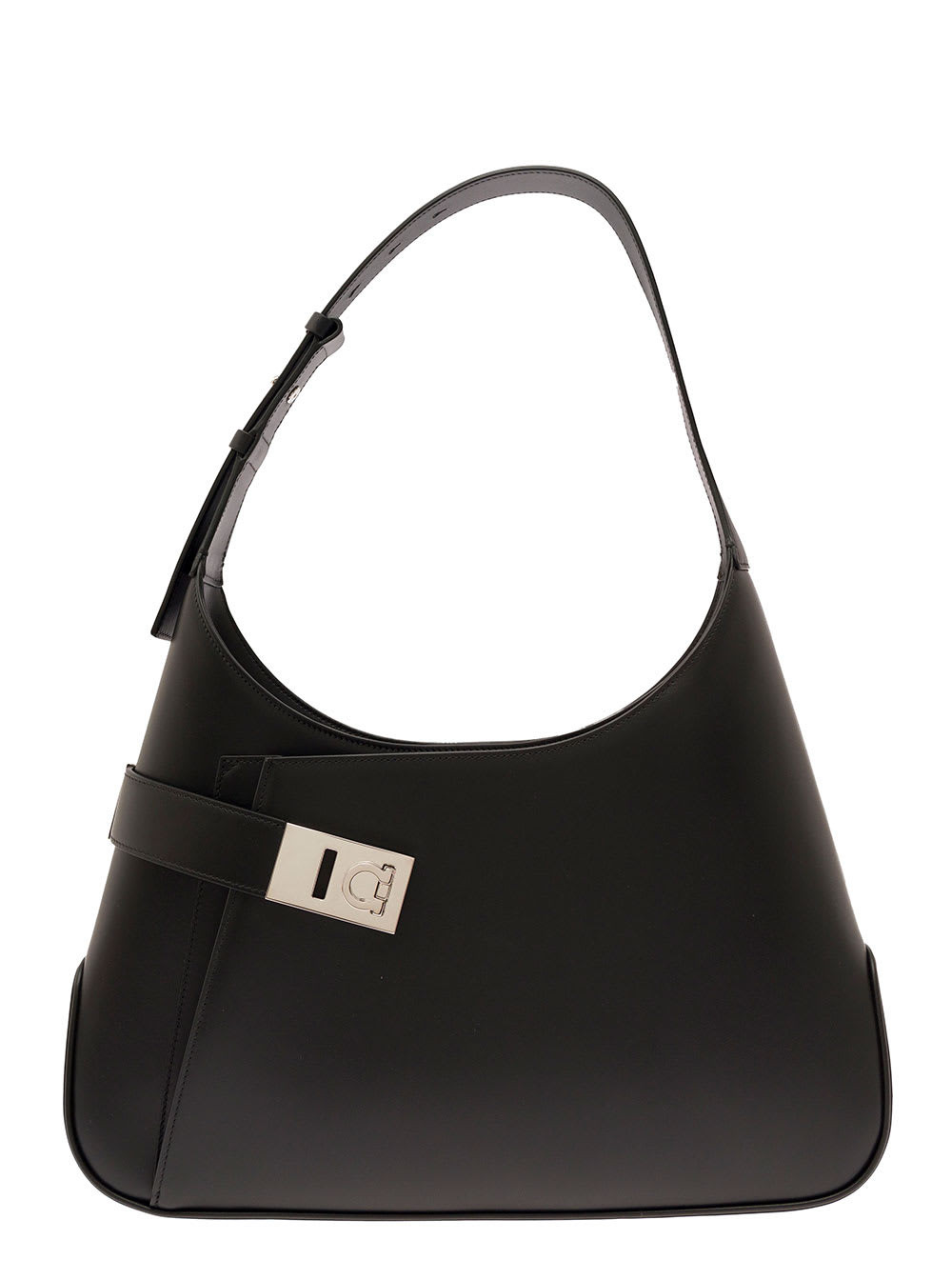 Ferragamo Black Hobo Shoulder Bag With Asymmetric Pocket And Gancini Buckle In Leather Woman | Italist.com US