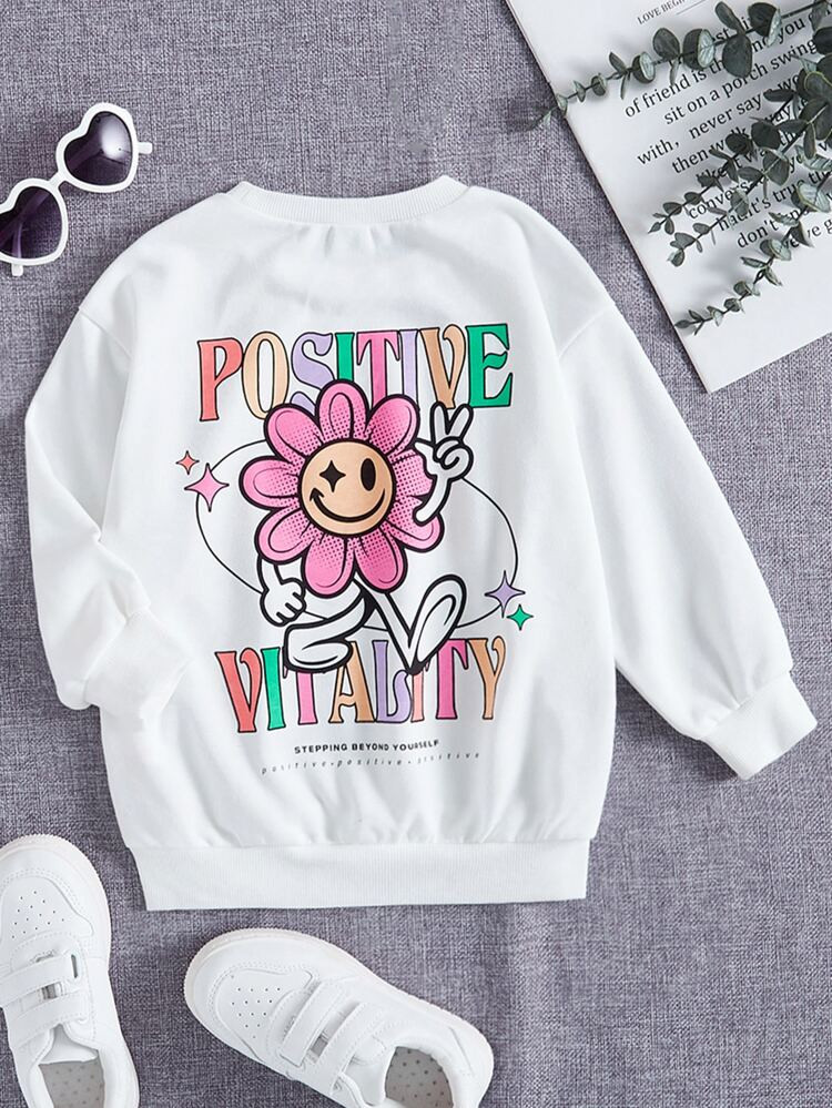 SHEIN Toddler Girls Cartoon & Slogan Graphic Sweatshirt | SHEIN