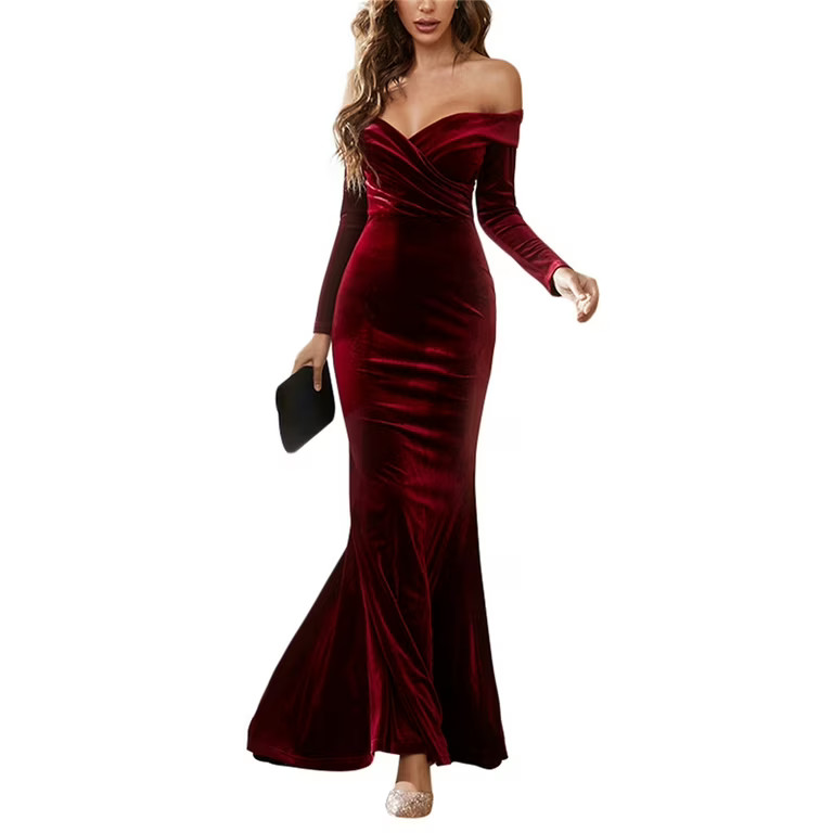 Sunisery Women's Velvet Long Dresses Party Cocktail Evening Prom Gown Wedding Formal Mermaid Maxi... | Walmart (US)