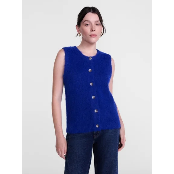 Scenario Women's Button Front Textured Sweater Vest, Lightweight, Sizes XS-XXXL | Walmart (US)