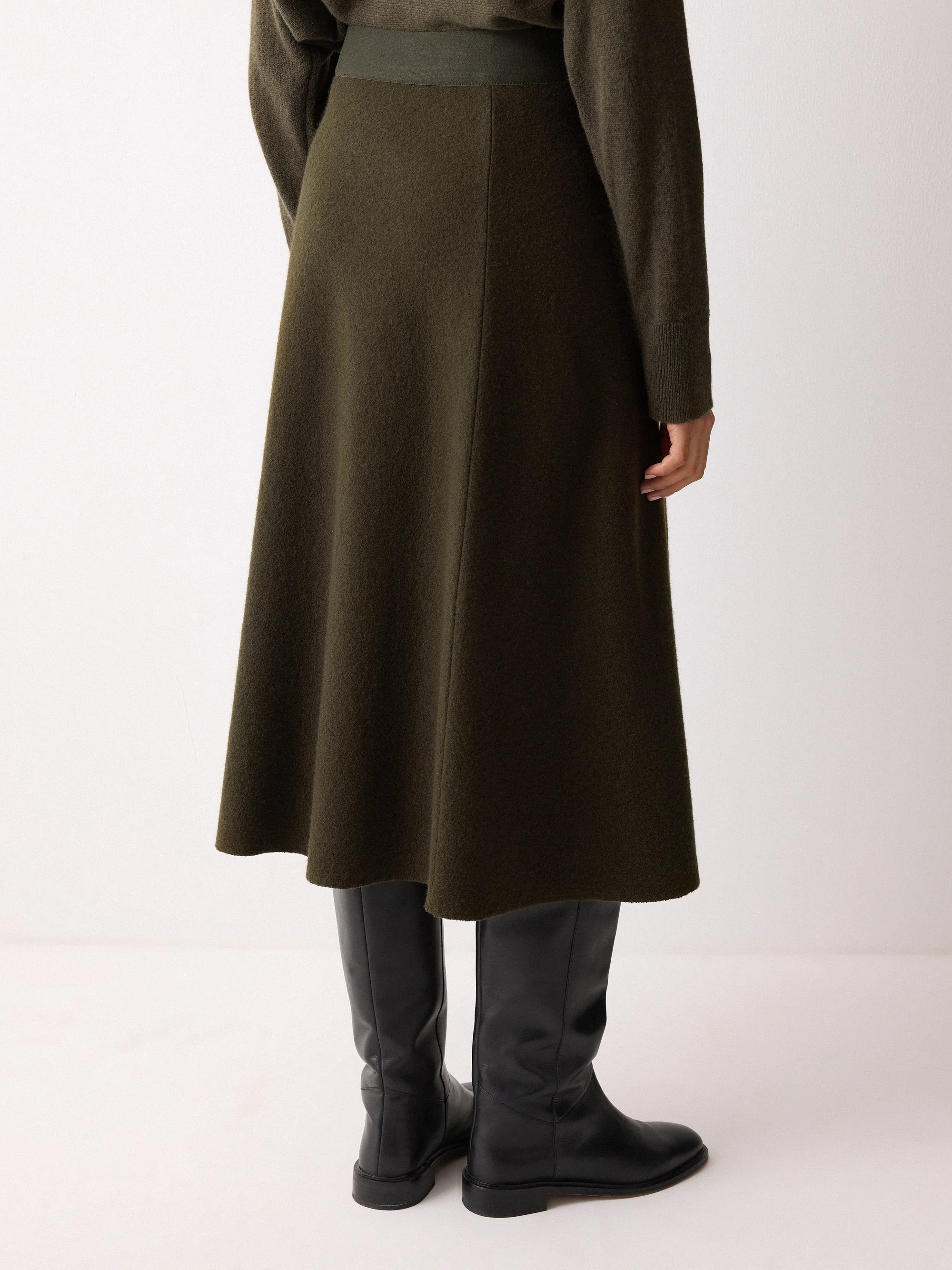 Boiled Wool Blend Skirt | Khaki | Jigsaw (UK)