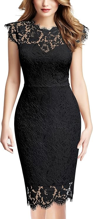 Miusol Women's Retro Floral Lace Slim Evening Cocktail Mini Dress | Amazon (US)