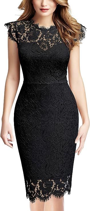 Miusol Women's Retro Floral Lace Slim Evening Cocktail Mini Dress | Amazon (US)