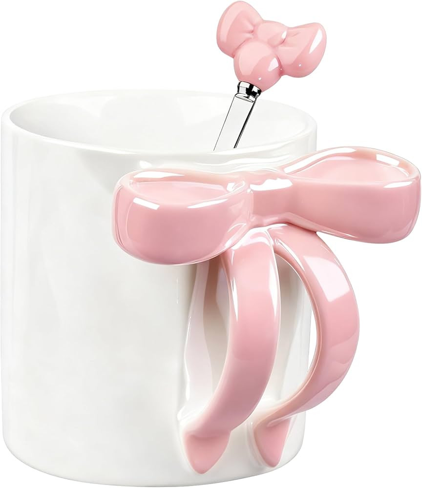 Bow Coffee Mug Pink Ceramic Cute Mug 12 OZ Coffee Cup Coquette Porcelain Coffee Tea Cup for Women... | Amazon (US)