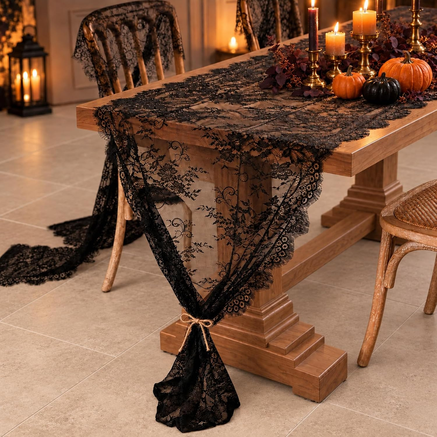 3 PCS Black Lace Table Runner 30x120 Inch Vintage Halloween Party Decor | Amazon (US)