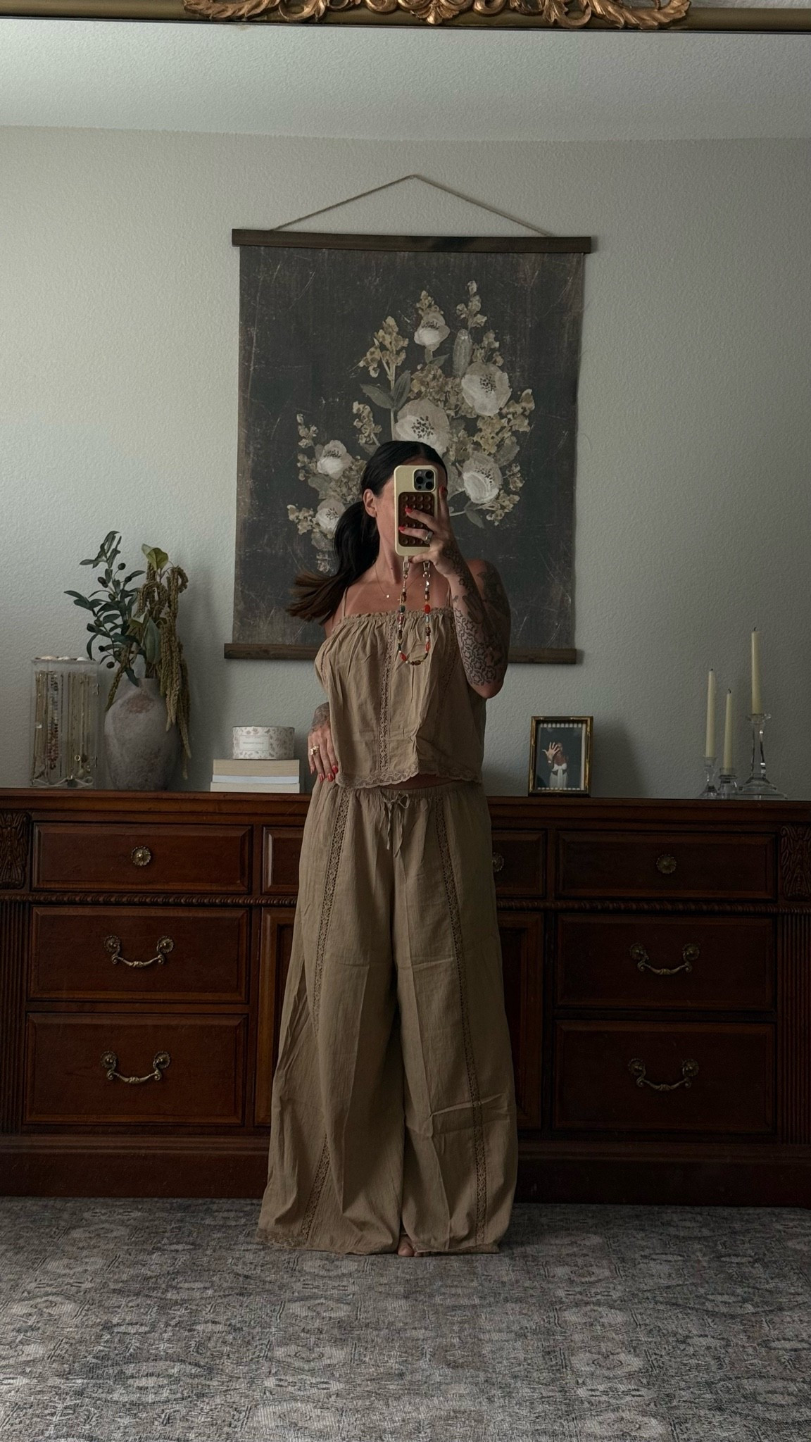 Size M in pants and S in top