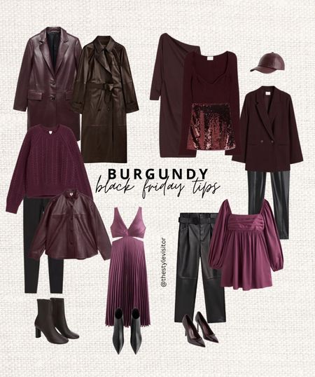 Burgundy black friday deals 🔥 You need to sign up for some brands to gain access to their discount!

Outfit inspiration, burgundy outfit, H&M, Mango, Massimo dutti, leather shirt, leather cap, stud heels, cable knit wooo jumper, one shoulder dress, burgundy coat, nappa trench coat, faux leather leggings, Abercrombie & Fitch, sequined squirt, party outfit, burgundy blazer, ankle boots, burgundy dress. 

#LTKCyberWeek #LTKSeasonal #LTKsalealert