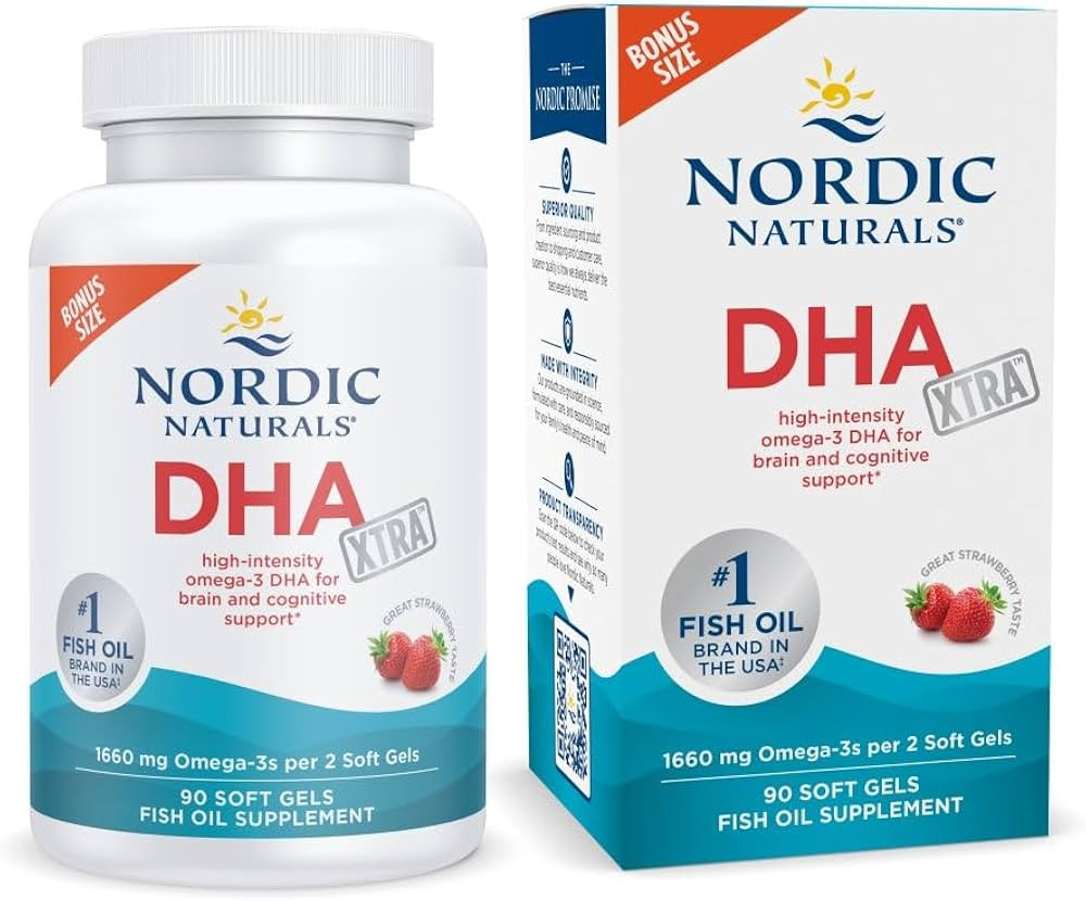 Nordic Naturals DHA Xtra, Strawberry - 90 Soft Gels - 1660 mg Omega-3 - High-Intensity DHA Formul... | Amazon (US)