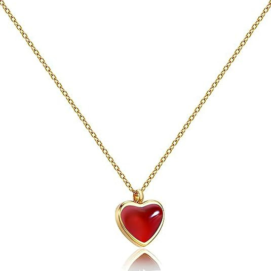 TZPI Red Heart Necklace for Women, Black Tourmaline Necklace as as Valentines Gifts Carnelian Nec... | Amazon (US)