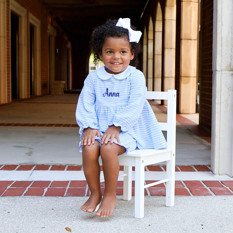 French Blue Stripe Riley Bloomer Set | Classic Whimsy