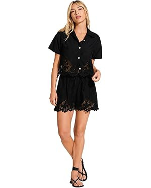Vitamin A 2024 Cruise Women's Swimwear Flora Beachside Broderie Short Swimsuit Cover Up | Amazon (US)