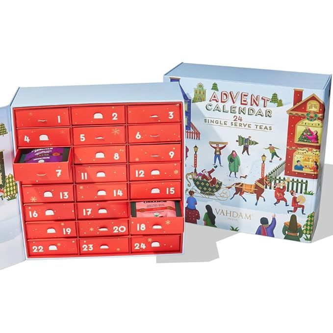 VAHDAM Advent Calendar 2023 - Limited Edition Gift Box - 24 Flavors 5 Tea Bags Each - Christmas A... | Amazon (US)