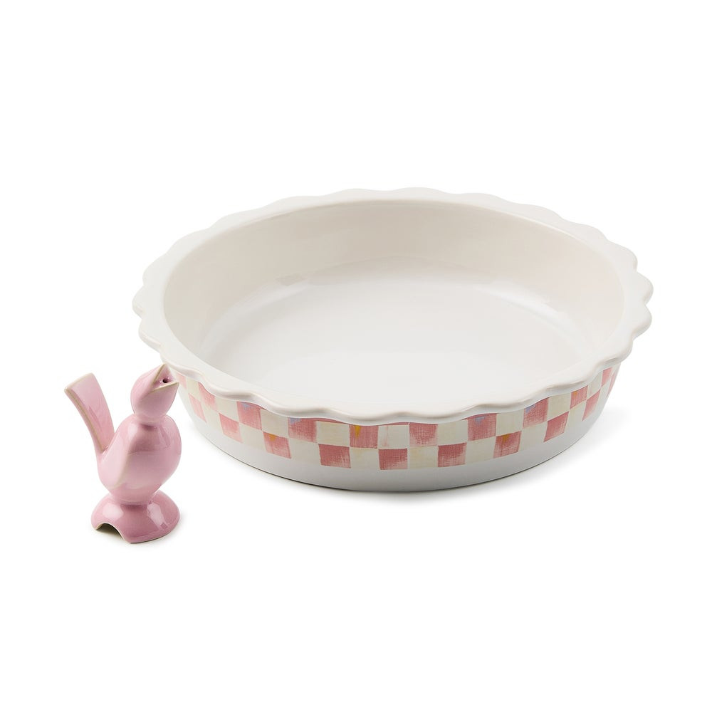 Rosy Check Everyday Pie Plate with Pie Bird | MacKenzie-Childs
