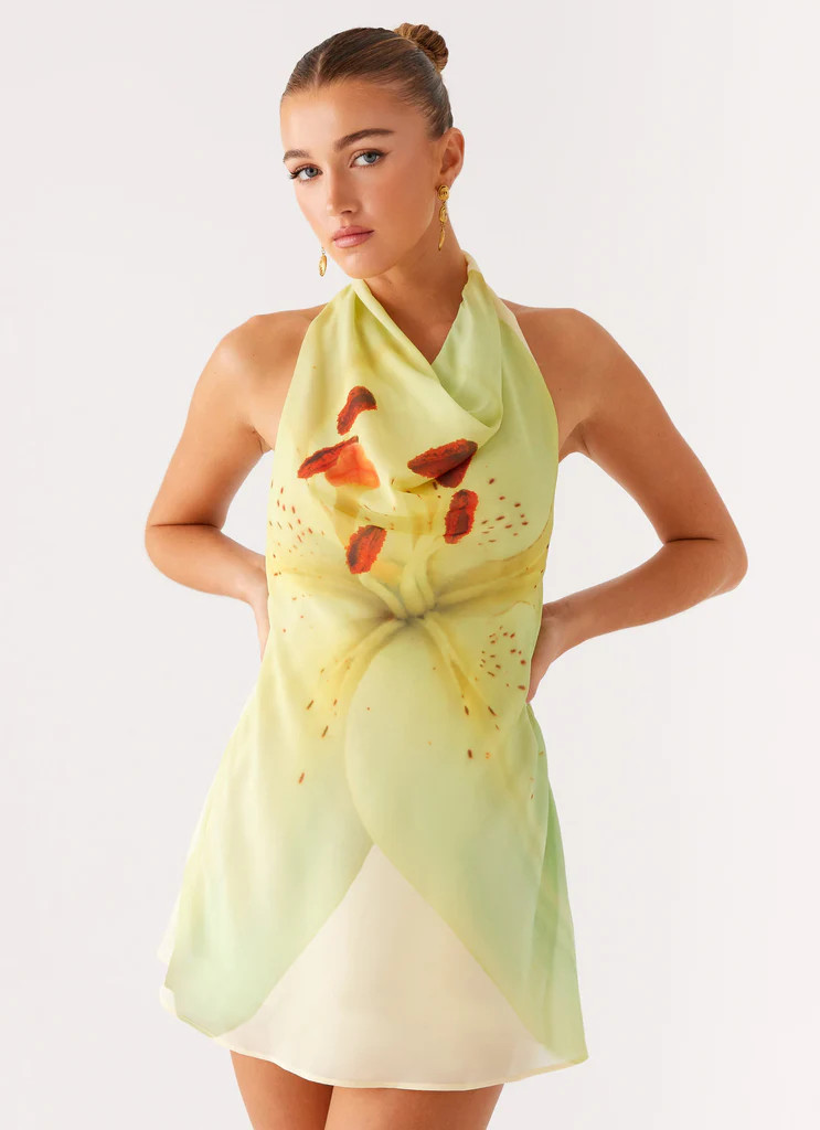 Zofia Cowl Neck Mini Dress - Green Floral | Peppermayo (Global)