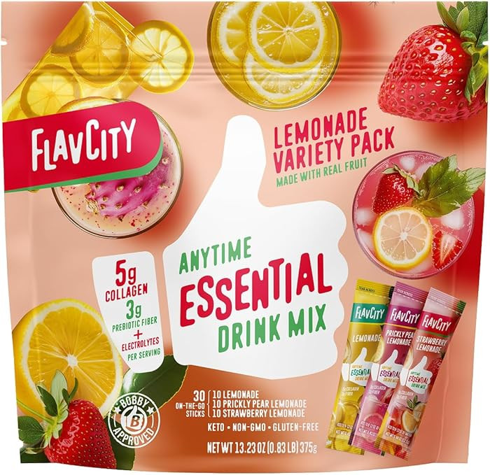 FlavCity Anytime Essential Lemonade Variety Pack - Powder Drink Mix Packets with Collagen - Lemon... | Amazon (US)