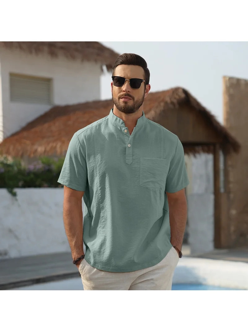 Fexilor Men's Short Sleeve Button Henley Shirts, Stand Collar Casual and Dress Tops with Pocket | Walmart (US)