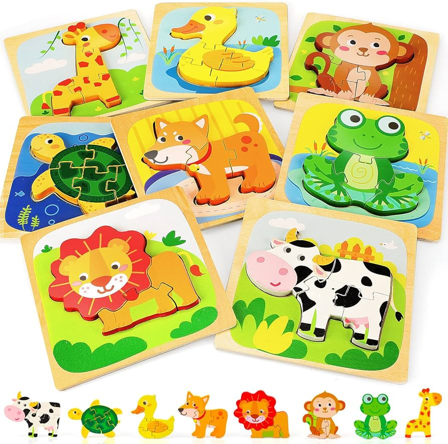 TOY Life Wooden Animal Puzzles for Toddlers 1-3, 8 Pack Baby Puzzle for Kid Age 1-3, Montessori T... | Amazon (US)
