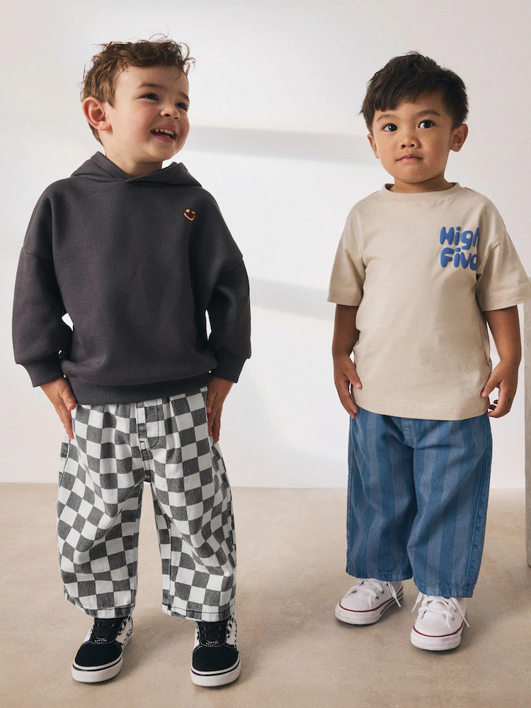 Checkerboard/Blue Stripe Pull On Wide Trousers 2 Pack (3mths-7yrs) | Next US