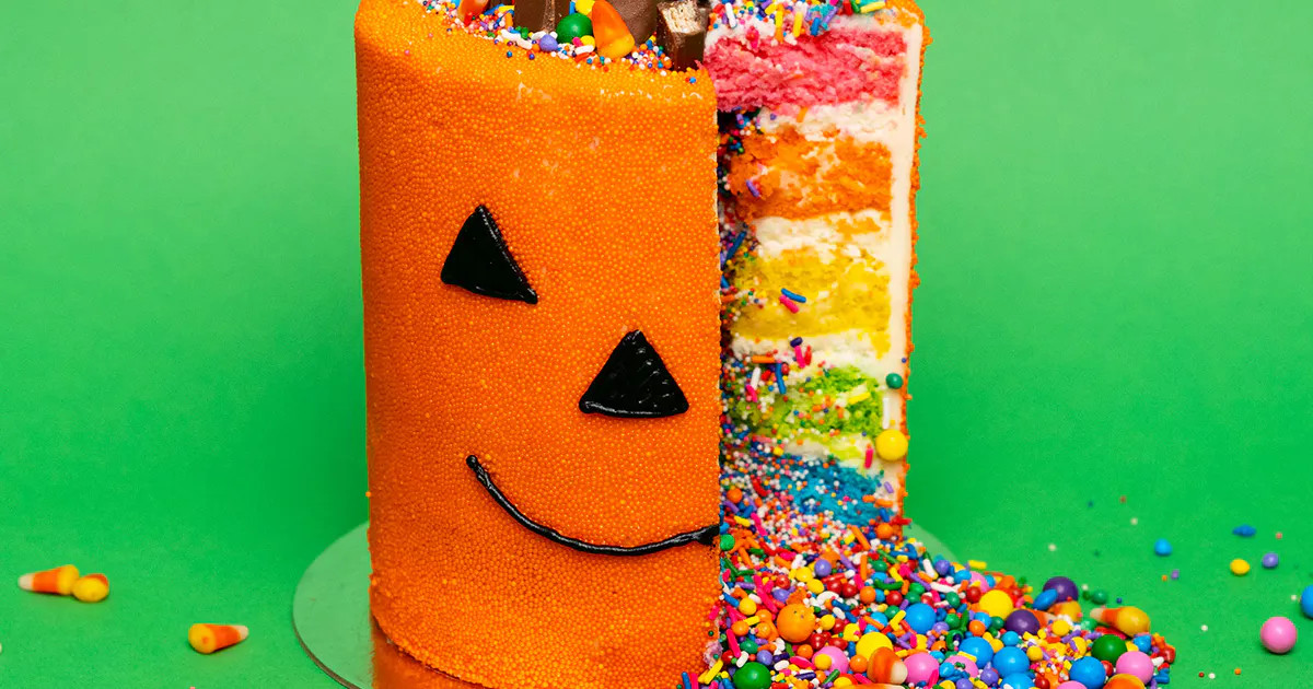 Halloween Vanilla Rainbow Explosion® Cake by Flour Shop | Goldbelly | Goldbelly