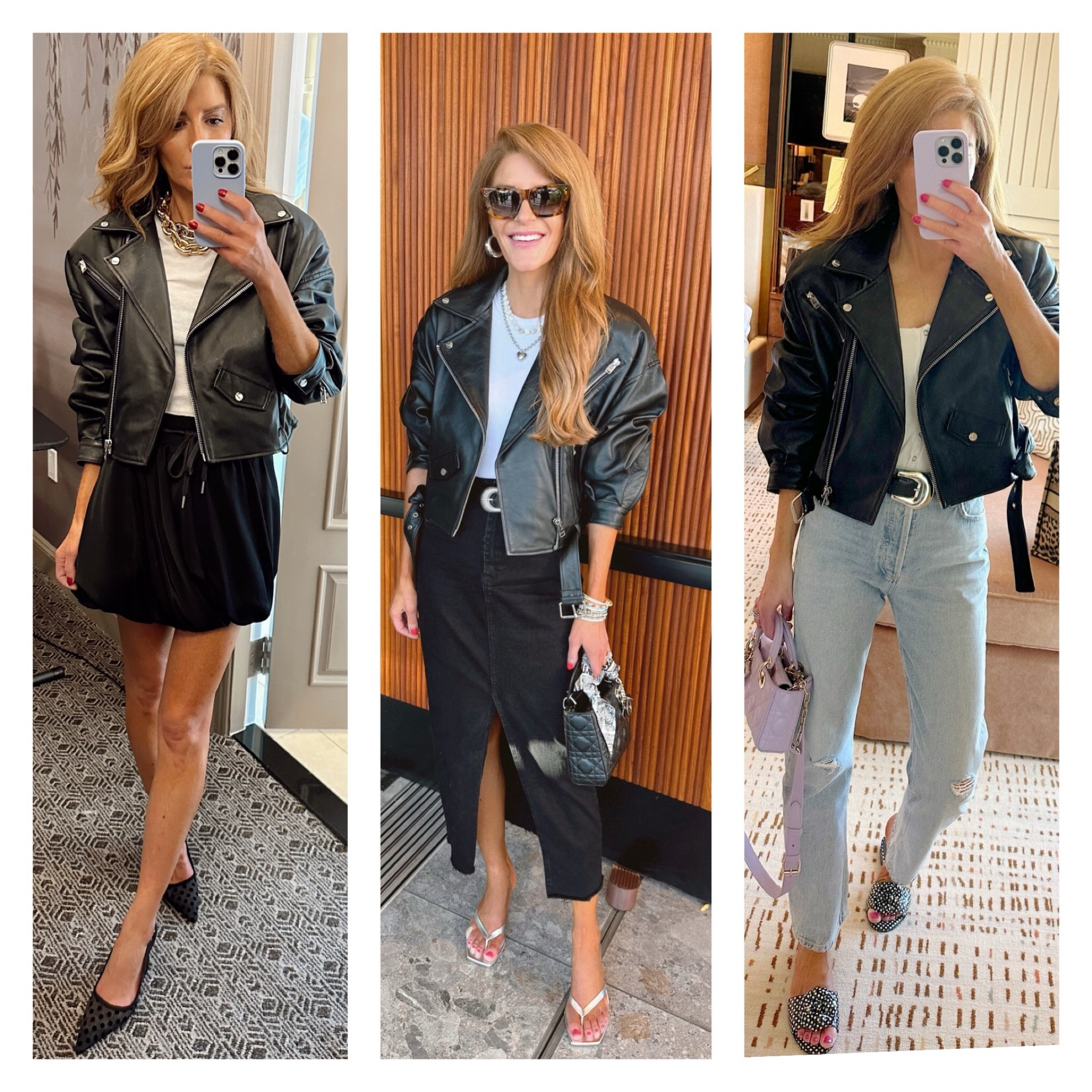 Favorite black leather jacket three ways. Wearing xs it's the besr cropped comfy fit! 

#LTKCon #LTKSeasonal #LTKFindsUnder100