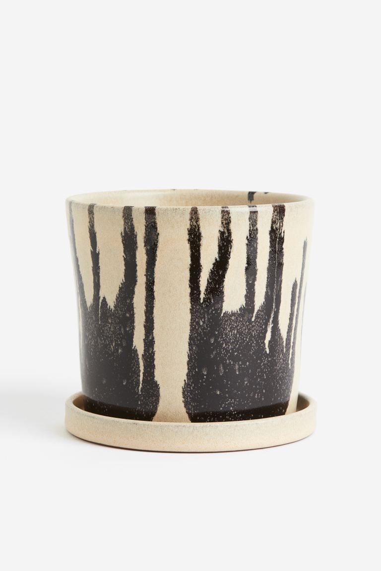 Small Plant Pot and Saucer - Beige/patterned - Home All | H&M US | H&M (US + CA)