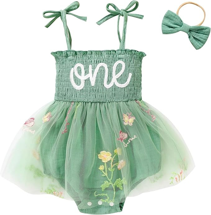 Baby Girl 1st Birthday Clothes One Year Old Tulle Romper Sleeveless Bodysuit Cake Smash Outfits | Amazon (US)