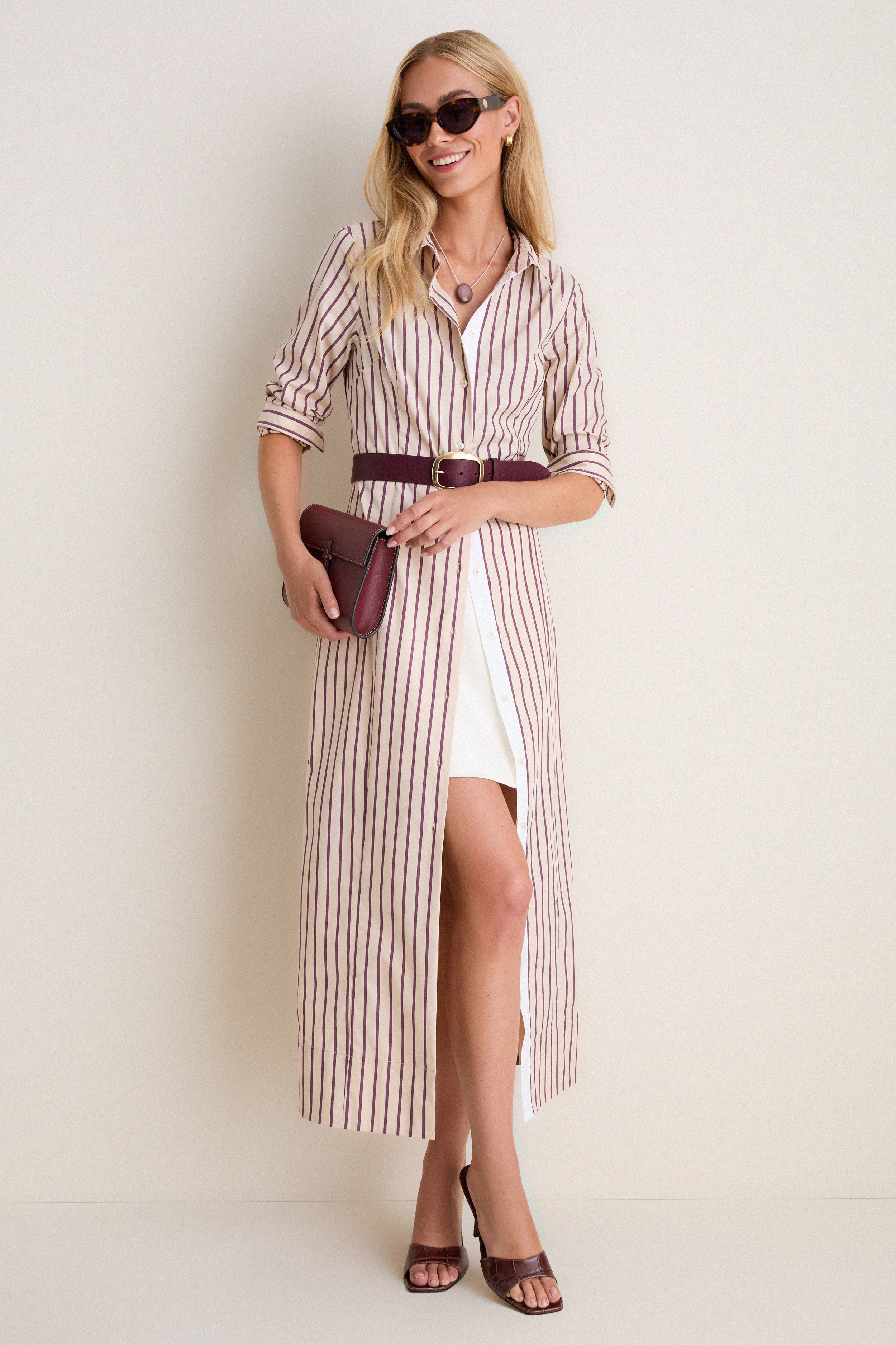 Wine Stripe Paolo Maxi Shirt Dress | Tuckernuck (US)
