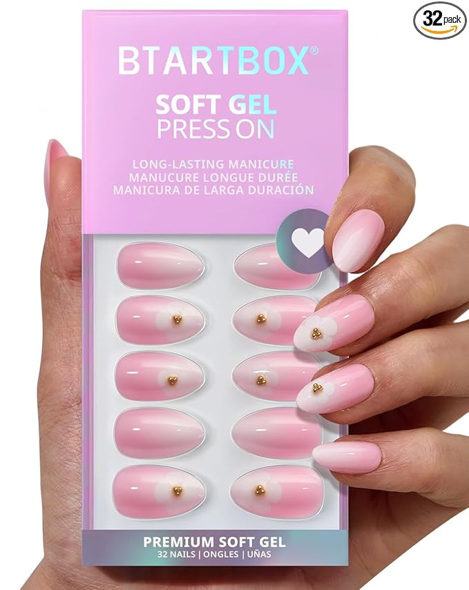 BTArtbox Press On Nails Short - Orchard Burst, Easy-to-Apply Omber Pink Almond Press On Nails wit... | Amazon (US)