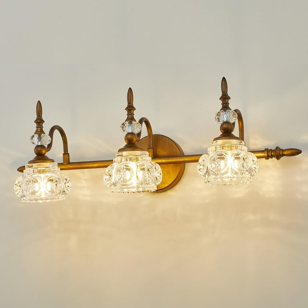 Bathroom Vanity Lights, 3-Light Vintage Bathroom Light Fixtures Over Mirror, Matte Brushed Antiqu... | Amazon (US)
