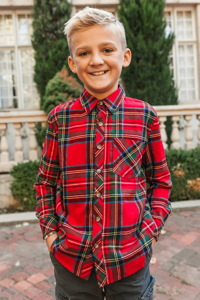 Madeline Boys Shirt in Holiday Plaid | Ivy City Co