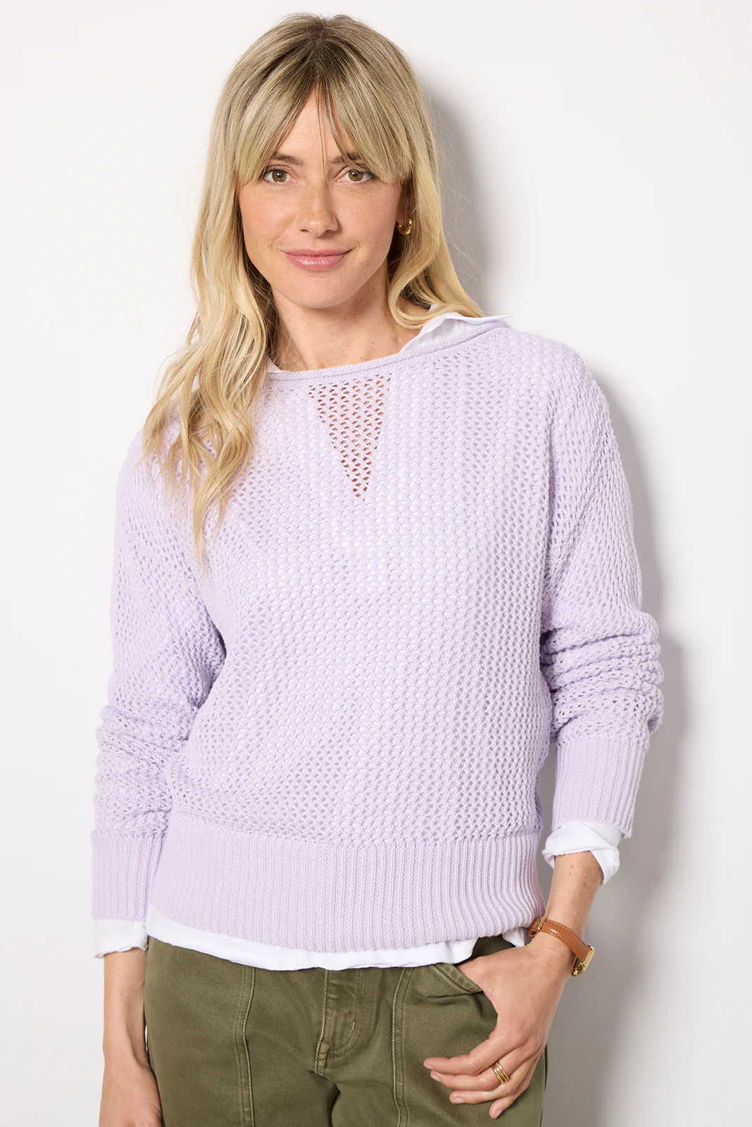 SANCTUARY Women's Open Knit Sweater Top, Size XL, Orchidpetal Purple | Evereve