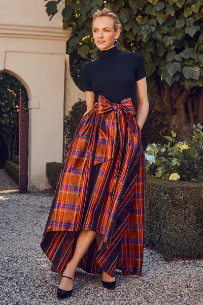 KALINA HIGH-LOW A-LINE PLAID MAXI SKIRT | Trina Turk