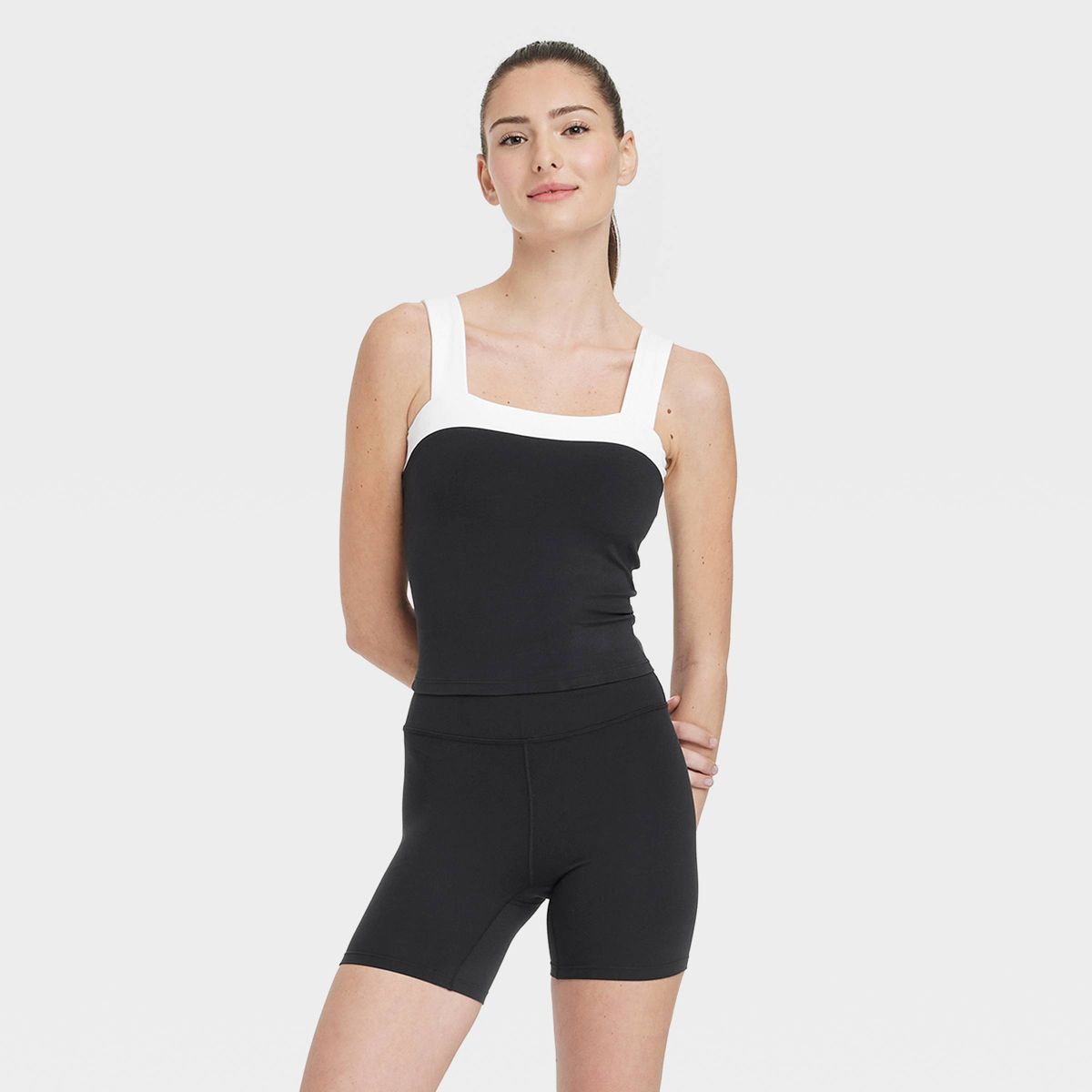 Women's Everyday Soft Square Neck Cropped Tank Top - All In Motion™ Black XS | Target
