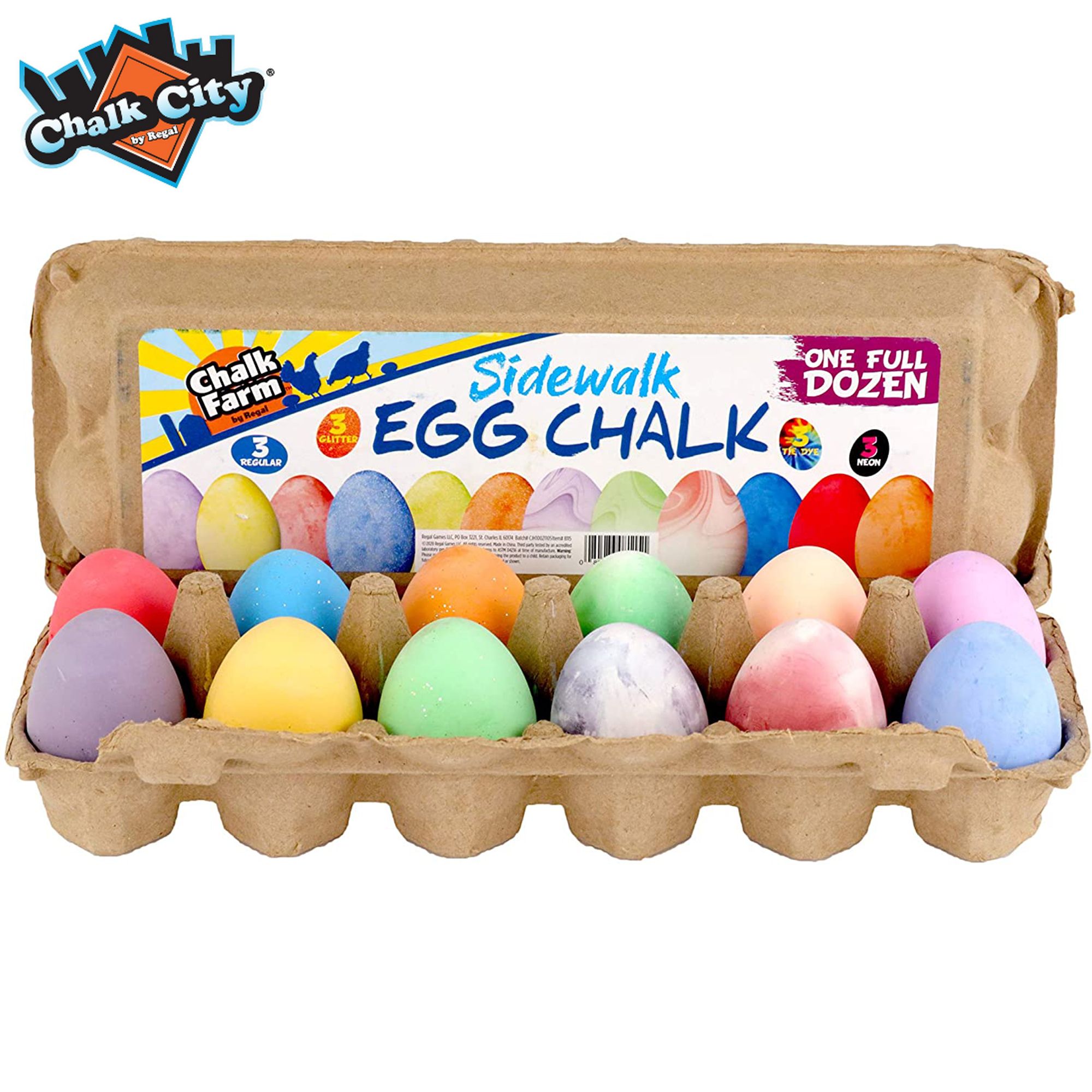 Chalk City Sidewalk Egg Chalk Variety Art Pack of Glitter, Neon, Tie Dye, and Orignal Chalks, 12 ... | Walmart (US)