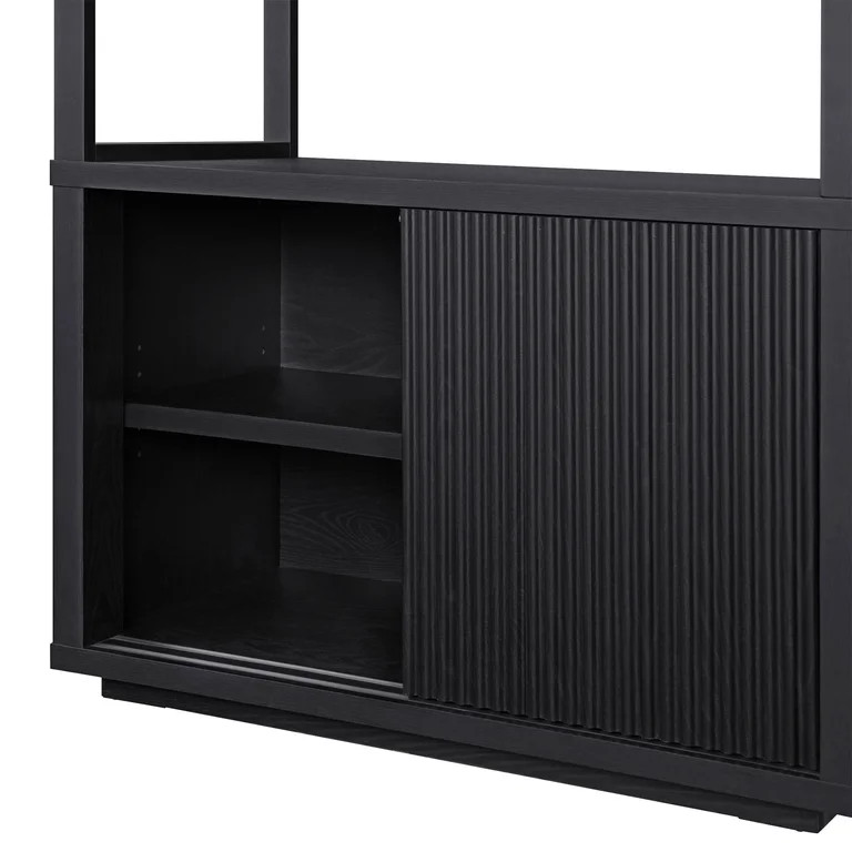 Beautiful by Drew Barrymore Fluted 3-Shelf Bookcase with Storage Cabinet, Rich Black Finish | Walmart (US)