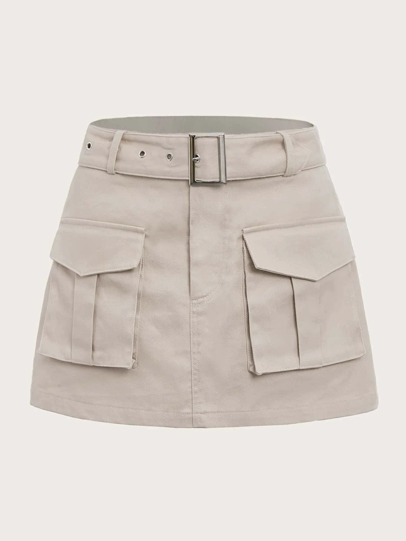 SHEIN EZwear Grunge Flap Pocket Buckle Belted Cargo Skirt
   
      SKU: sw2206082777436667
     ... | SHEIN
