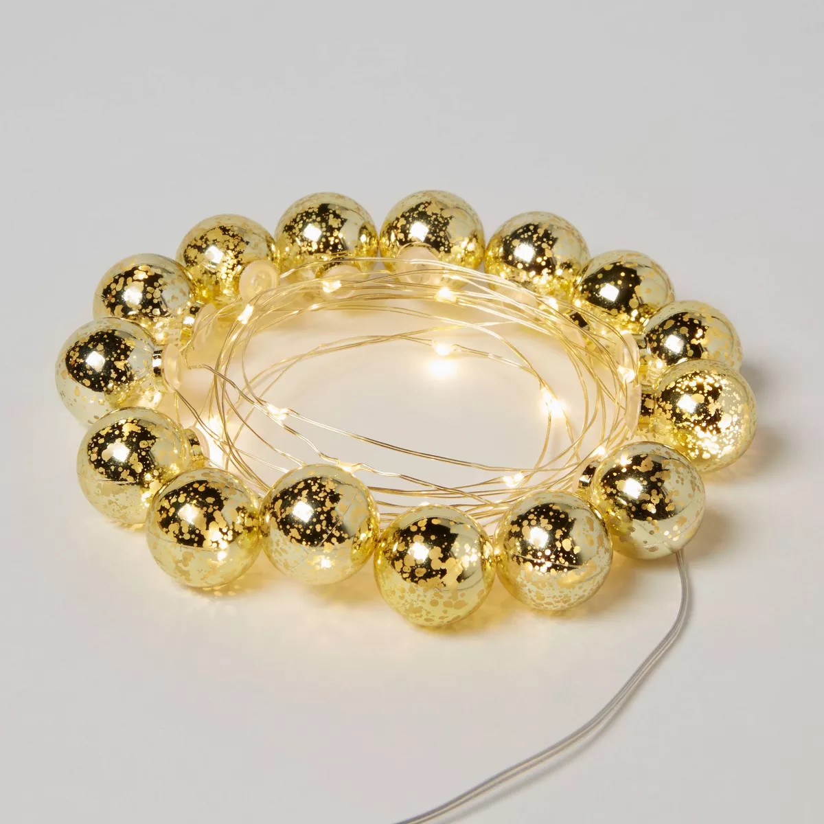 30ct LED Faux Mercury Glass Christmas Indoor Globe String Lights Warm White Gold Wire - Wondersho... | Target