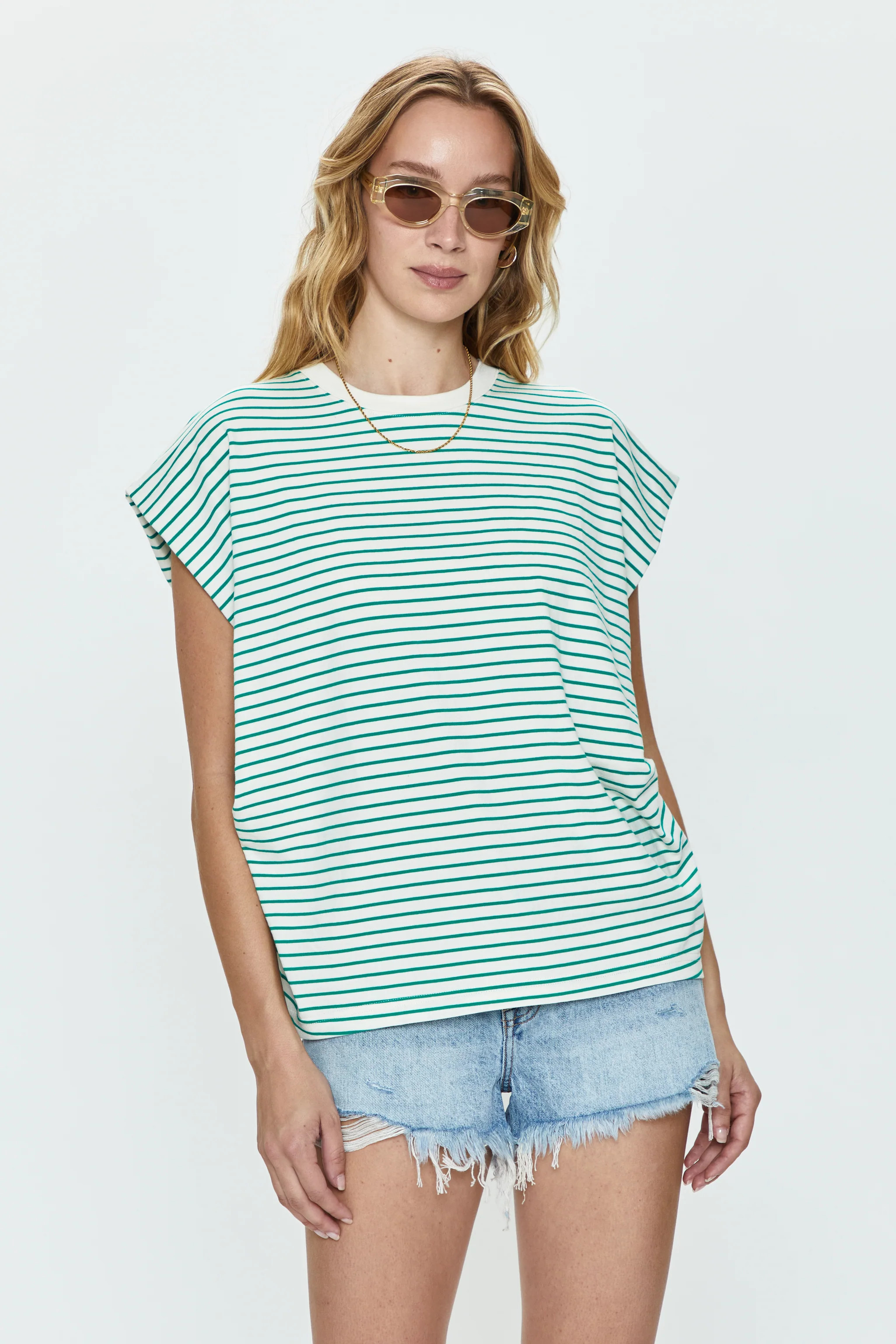 Trina Muscle Tee - Vert Stripe | Pistola Denim
