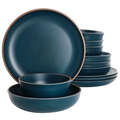 Gibson Home Rockabye 12 Piece Melamine Dinnerware Set in Dark Teal | Target